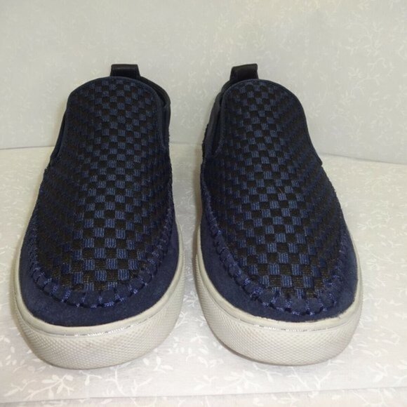 TORCH Mens Size 10 Navy Blue Checks Slip On Walking Sneaker Shoes 1237047 - Picture 4 of 10